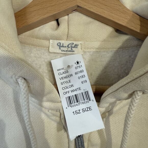 John Galt Taupe Crystal Cropped Zip Up Hoodie One Size Fits Most NWT - Picture 2 of 8